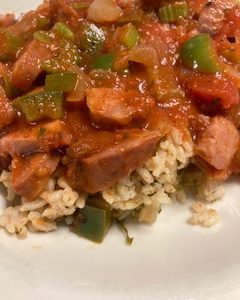 Sausage, shrimp and chicken Jambalaya over Rice
