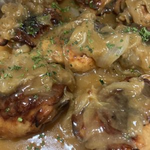 Pan Seared Chicken with Pecans, Bacon, Bourbon and Maple