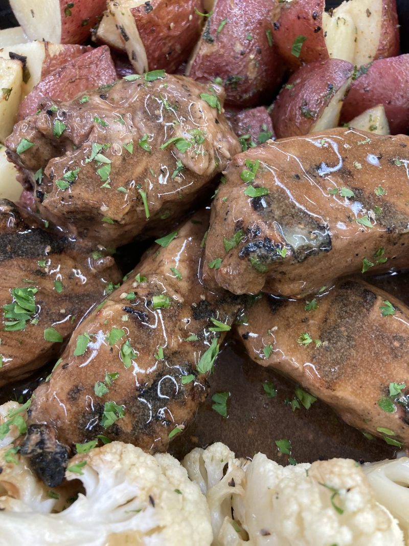 Grilled Marinated Steak Tip Dinner with a Caramelized Onion Sauce