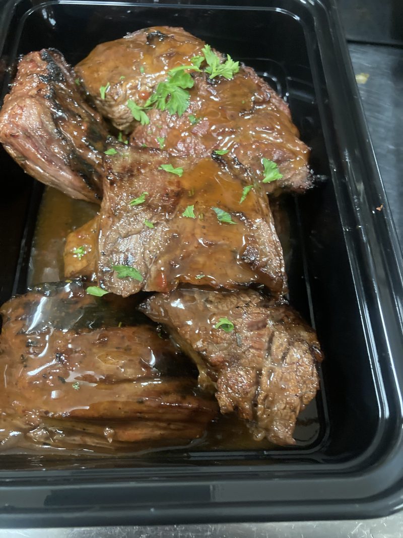 Steakhouse Marinated Grilled Sirloin Steak Tips with Roasted Garlic Demi