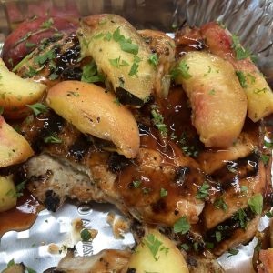 Balsamic Chicken Thighs with Fresh Grilled Peaches