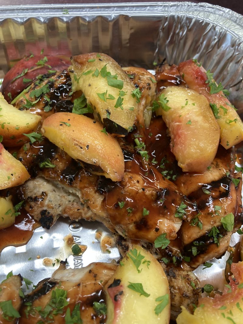 Balsamic Chicken Thighs with Fresh Grilled Peaches