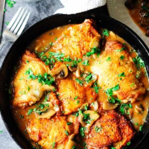Hunter Chicken - Sauteed Chicken with Mushrooms, and Tomato in a Cognac Sauce